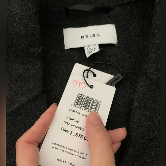 Reiss Laylah double breasted wool blend coat in charcoal grey NWT - Picture 10 of 12